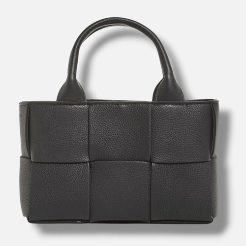 Bottega Veneta Women Black Arco Woven Leather Handbag Pouch Shoulder Tote Bag