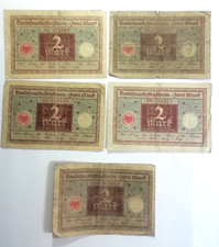 Scrap money, Reichsbanknotes, 5 x 2 Mark, Berlin 1920