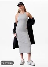 ATHLETA Heather Gray Ribbed Knit Maxi Dress Womens Large L Racerback Casual