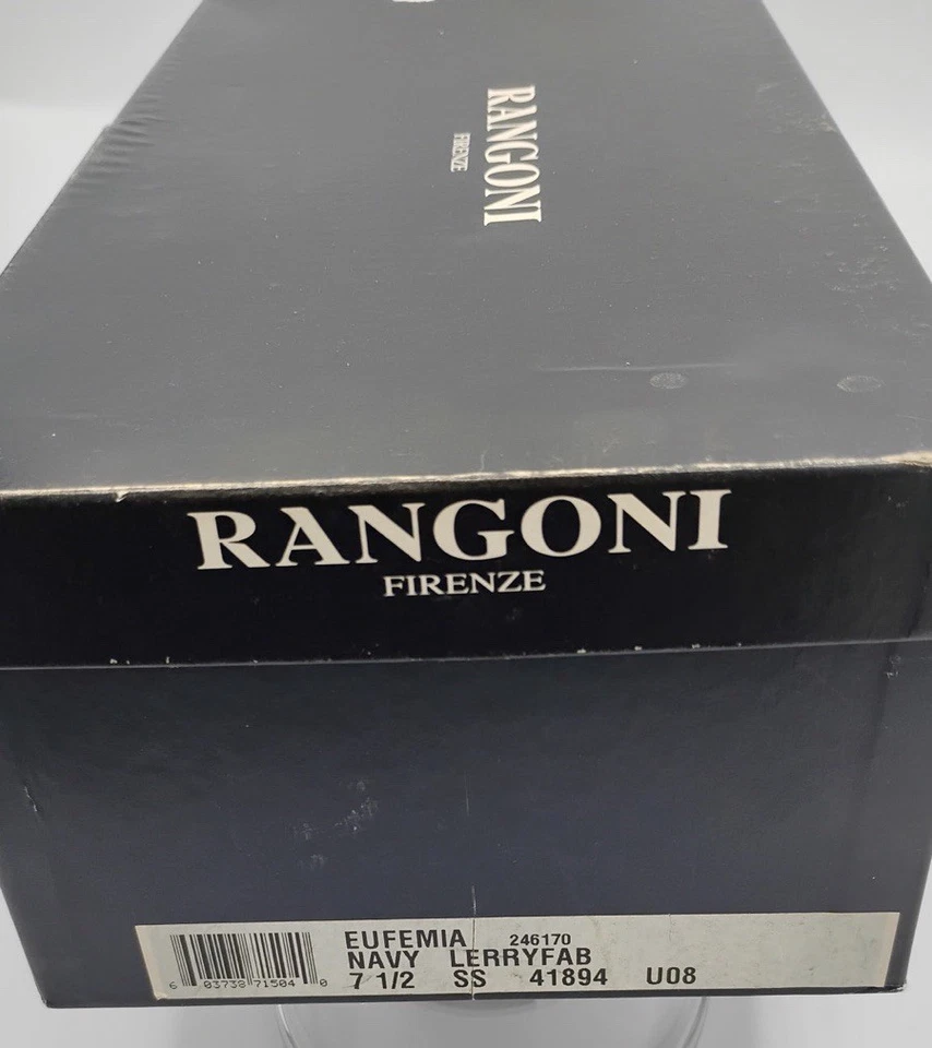 Y2K VTG Rangoni Firenze Women's NavyLeather/Fabric 7.5 SS Loafer Made In Italy - Image 2 of 4