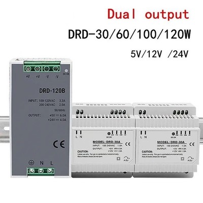 Dual Output Switching Power Supply 30-120W Din Rail 5V/12V/24V 1-3A DRD Type