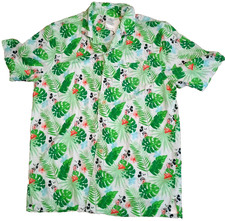 Disney Hawaiian Shirt Mickey Mouse Mens Large White Print Short Sleeve Button Up
