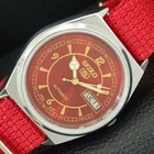 VINTAGE REFURBISHED SEIKO 5 AUTOMATIC 6309A JAPAN MENS RED DIAL WATCH a443612-1