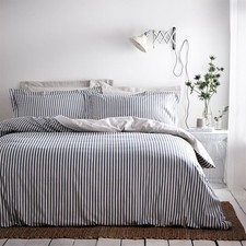 The Linen Yard Hebden Stripe Melange 100% Cotton Duvet Cover Set Reversible UK