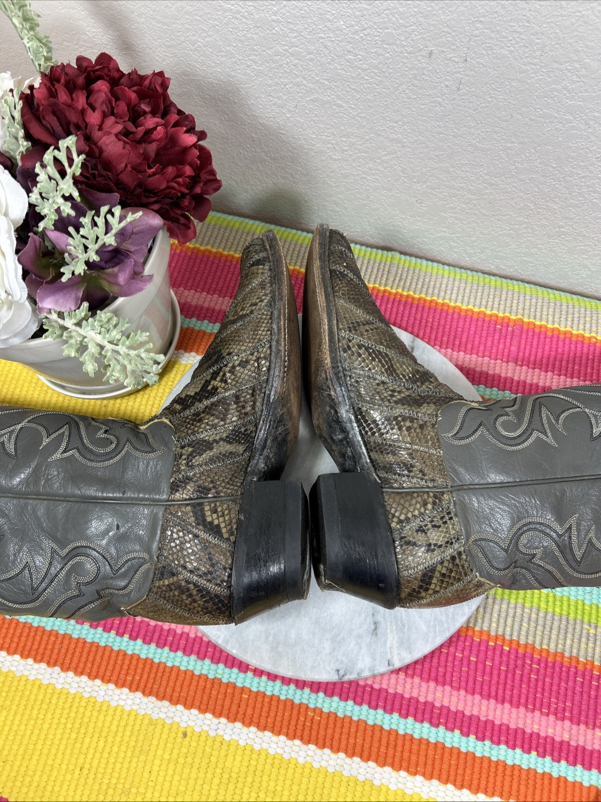 Dan Post Python Snakeskin Gray Leather Western Co… - image 9