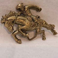 Brass Bronco Horse Rodeo Cowboy Western Vtg Belt Buckle Large 3.75"