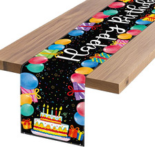 Black Happy Birthday Table Runner, Colorful Balloon Kitchen Dining Table Decorat