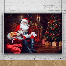 10x8FT Christmas Backdrop Santa Claus Christmas Tree Indoor Photography