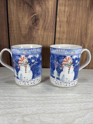  Epoch Noritake Mr Snowman Christmas Coffee Mugs Set of 2