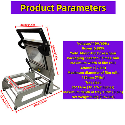 Supermarket Food Tray Film Heat Sealer Manual Food Tray Sealer 10.2*6.7 inches