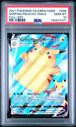 2021 POKEMON CELEBRATIONS #009 FULL ART/SURFING PIKACHU VMAX PSA 10