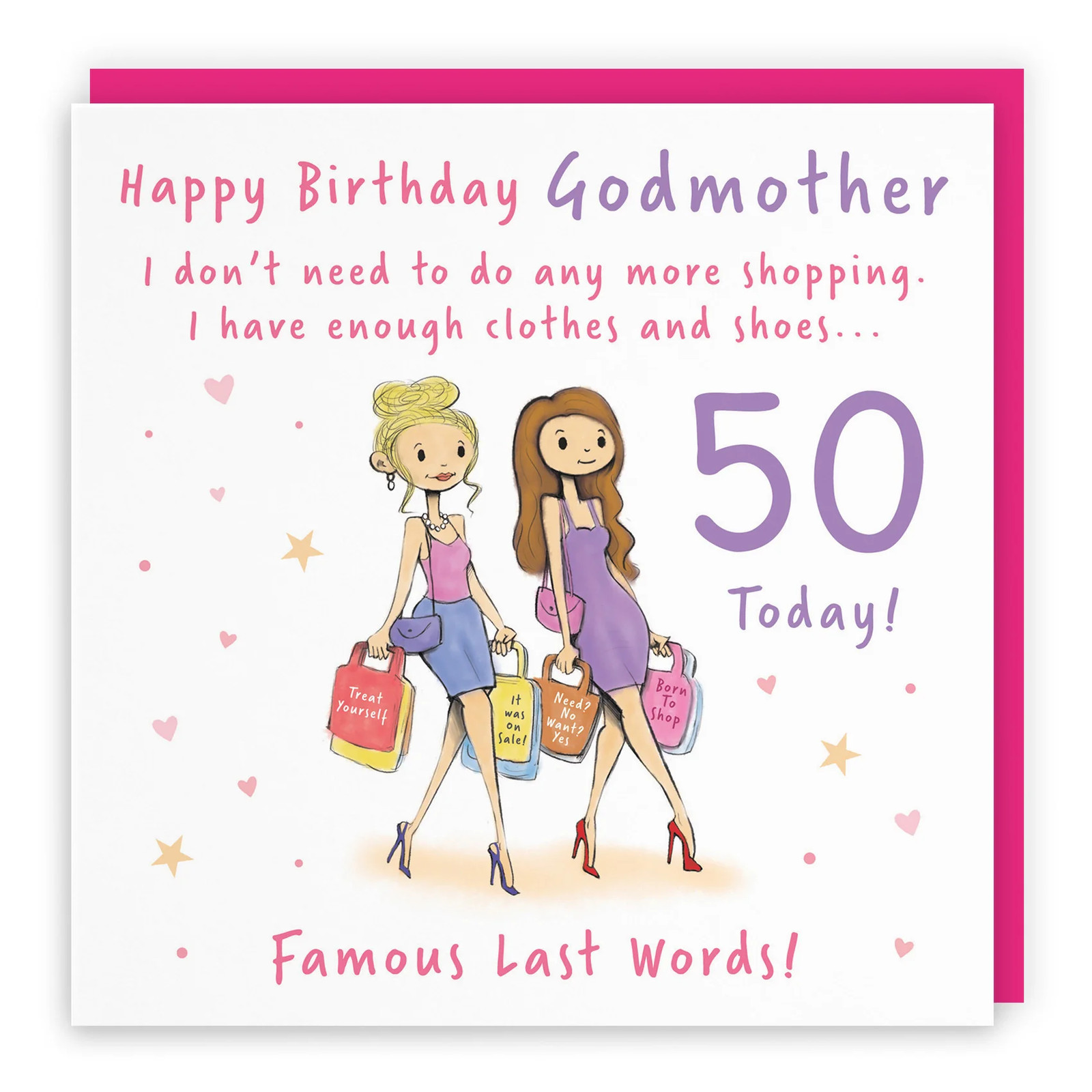 50th Godmother Birthday Card Shopping Silly Squiggles