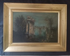 Capriccio con Rovine romane, dipinto olio su legno epoca XX Secolo