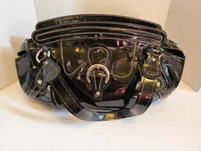 Francesco Biasia Faux Leather Handbag Black Shiny Retro