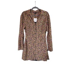 Zara Black Multicolor Floral Ditsy Button Up Festival Mini Dress NWT Size Medium