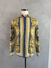 Versace Barocco Blue and Gold Cotton Shirt Size 39