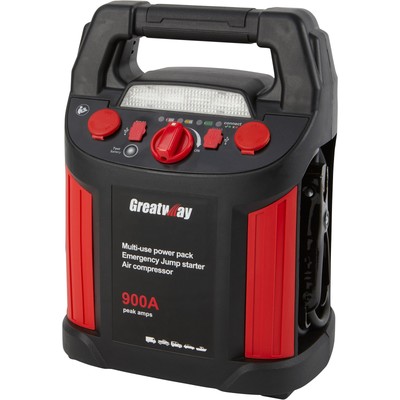 GreatWay Jump Starter with Air Compressor and LED Light, 12 Volts, 900 Peak