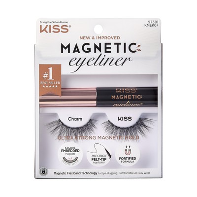 KISS Magnetic Eyeliner & Lash Kit, Charm, 1 Pair of Synthetic False Eyelashes