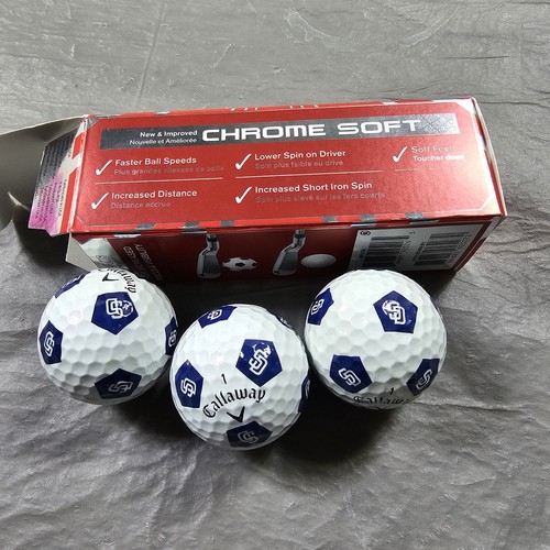 RARE NEW Callaway Chrome Soft Truvis SAN DIEGO PADRES MLB Logo Golf Balls X3!.