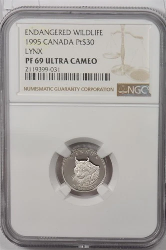 Canada 1995 $30 platinum Lynx animal NGC Proof 69UC 0.1oz platinum. 620 minted.