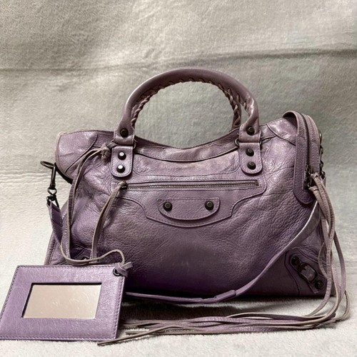Balenciaga The City 2way Handbag Purple Leather Auth 115748 Used