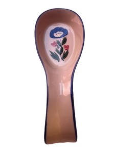 Design Pac Ceramic Hand Painted Spoon Rest Holder Floral Blue Trim Stovetop 8”