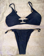 SHEIN Black Solid 2-Piece Bikini Set w/ Buckl...