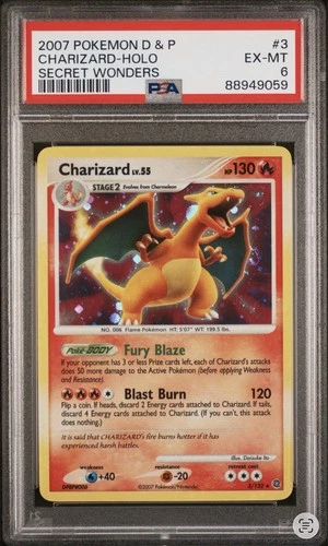2007 POKEMON DIAMOND & PEARL SECRET WONDERS #3 CHARIZARD-HOLO PSA 6