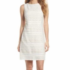 Eliza J Laser Cut Sheath Cream Over Tan Scuba Dress Size 2
