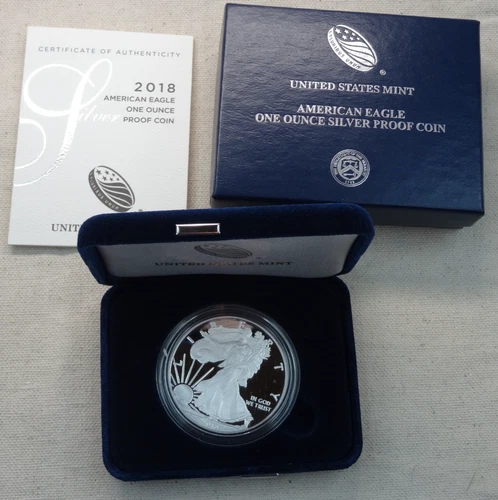 2018-W Proof American Silver Eagle Dollar $1 Box & COA US Mint Bullion OGP