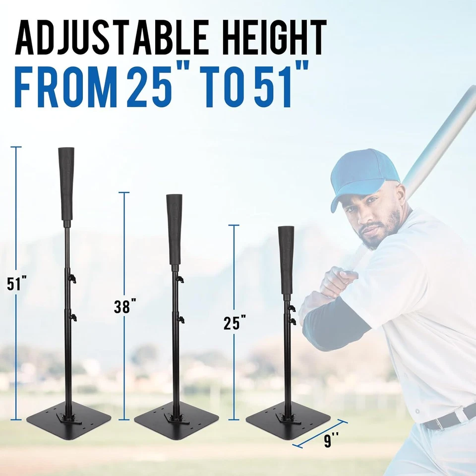 Softball Batting Tee Height Adjustable 25-51", Baseball Bat Tee Heavy Duty Base - Image 4 of 4