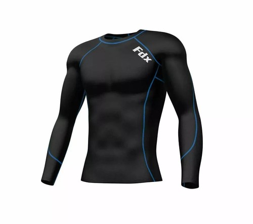 Fdx MENS COMPRESSION BASE-LAYER LONG SLEEVE TOP SKINS FOOTBALL TIGHT MUSCLE GYM - Picture 4 of 11