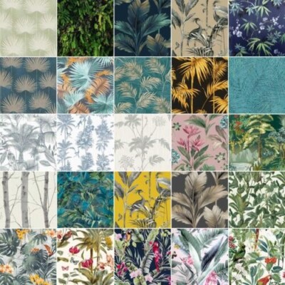 Trees Leaves Metallic Exotic Woods Blossom Trails Frond Palm Wallpaper - Various
