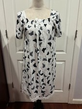 Women Short Sleeve White Nightgown w/Black Butterflies Sz XL 37"L x 20"W