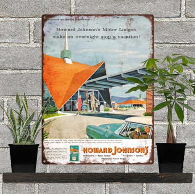 Vintage 1950s Howard Johnson's Motor Lodge Ad Metal Sign Repro 9x12'' 60430