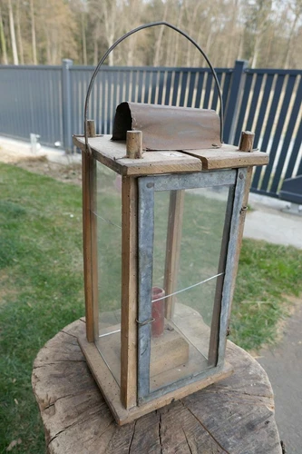 Primitive XL old wood lantern, barn lantern, antique candle lantern, 19th C.(#1)