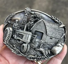 Vtg 1981 Bergamot Brass Works AMERICAN FARMER Scene Belt + Buckle Made In USA