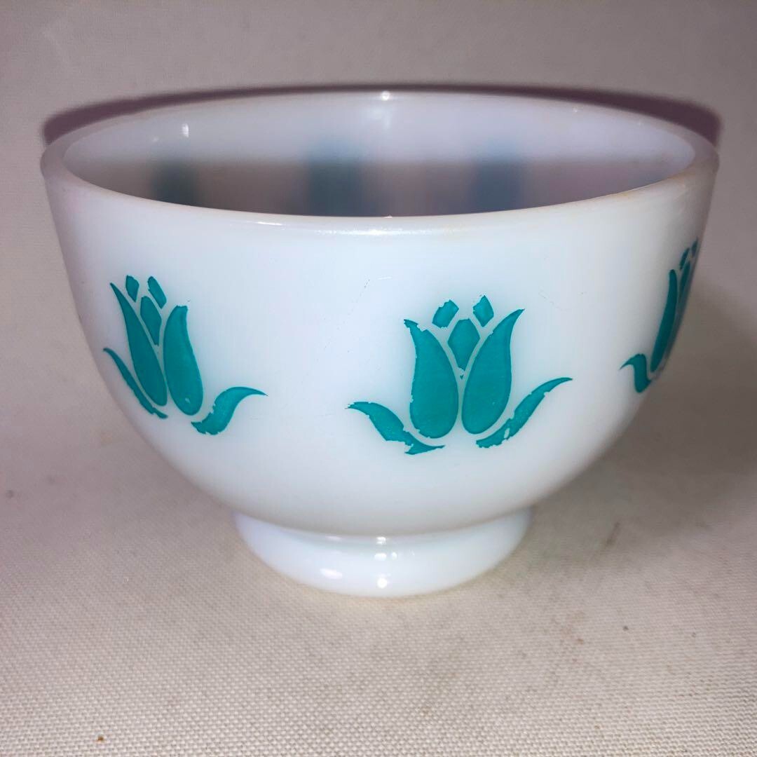 Vintage Fire King Tulip Flower Bowl Cottage Cheese Bowls BLUE 