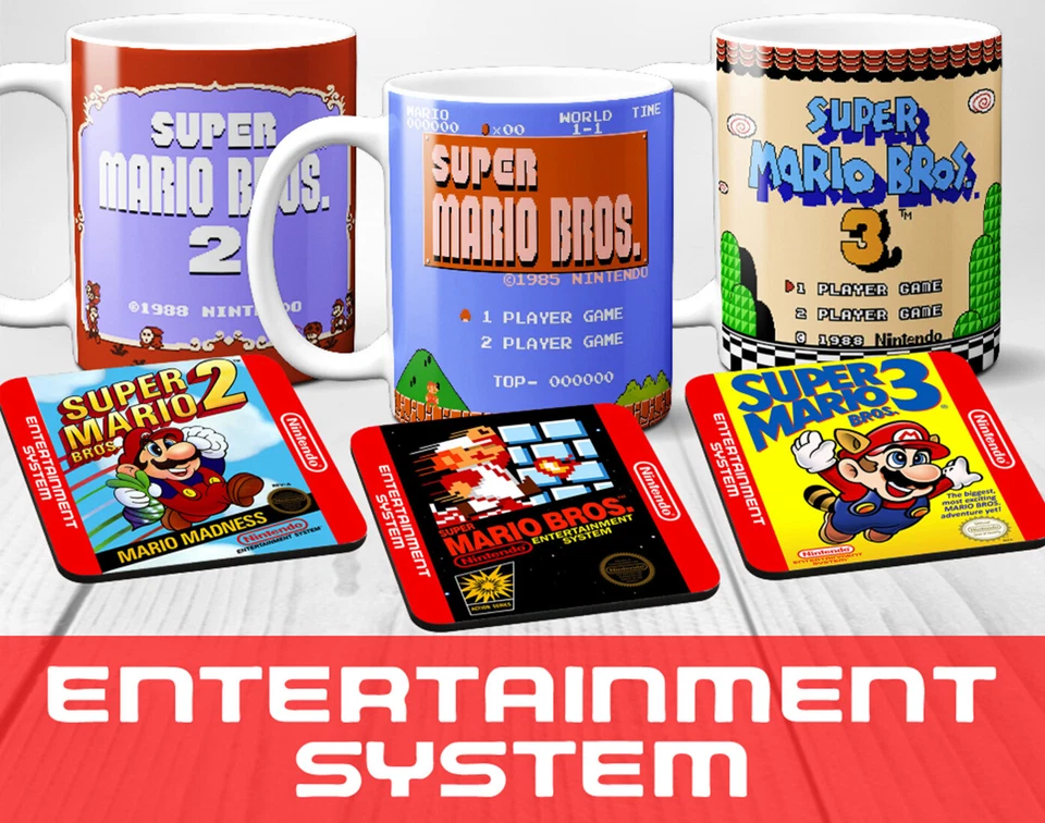 Super Mario Bros (NES - Entertainment System) Mug + Coaster Gaming Game