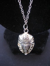 Vintage silver metal chain necklace with Egyptian Pharaoh Tutankhamen pendant