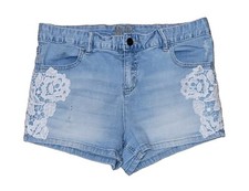 Justice Girls 16 Plus Girls Light Wash Denim Shorts With White Lace Trim
