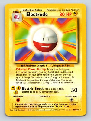 Electrode HP 80 Buzzap Ability Electric Shock Attack Yellow Pokémon