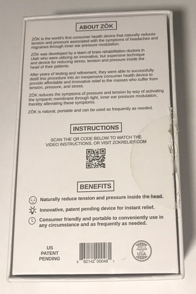 Zok ZŌK Migraine Relief Naturally Reduce Tension & Pressure Inside the