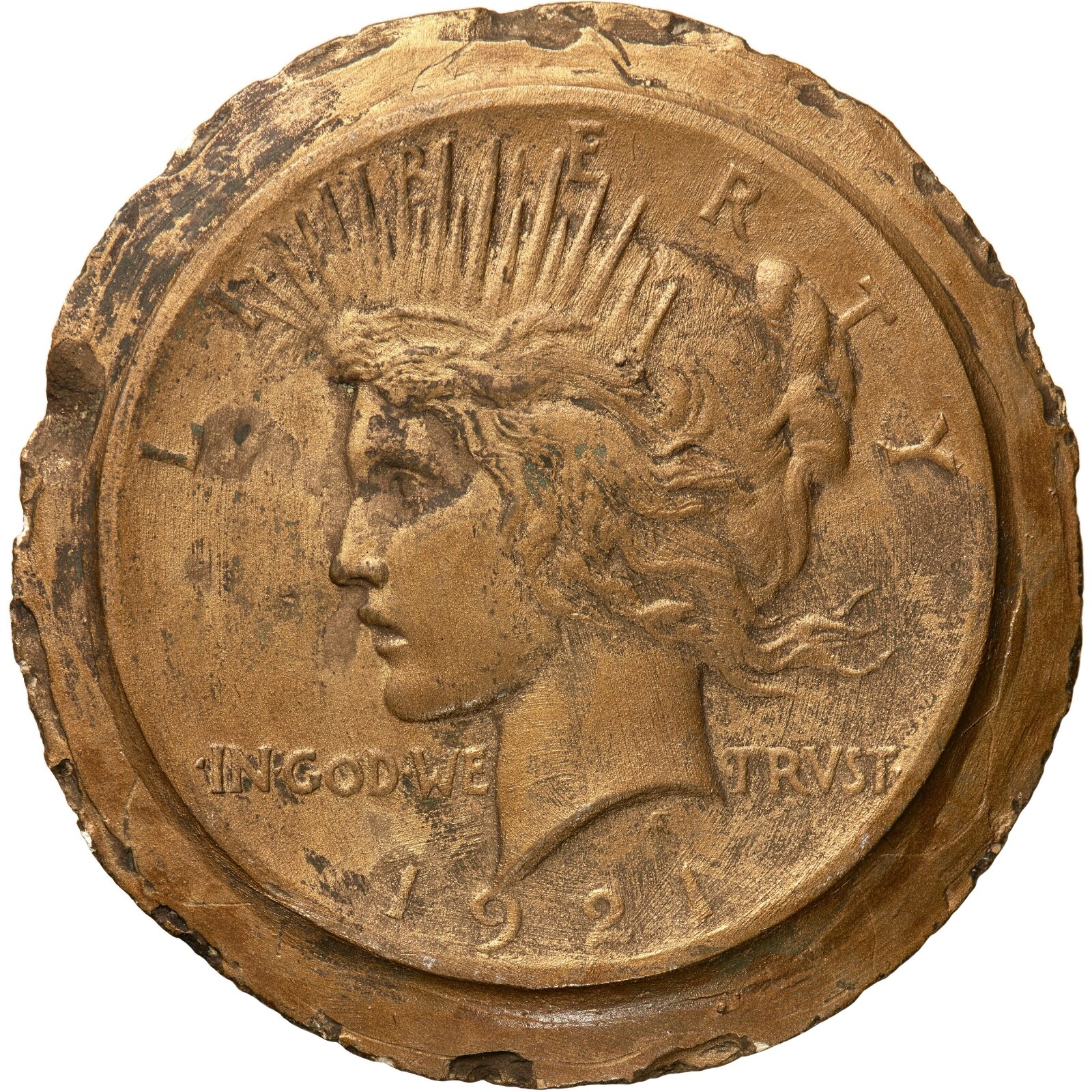 UNIQUE 1921 Peace Dollar Plaster Designed & Sculpted by Anthony de Francisci