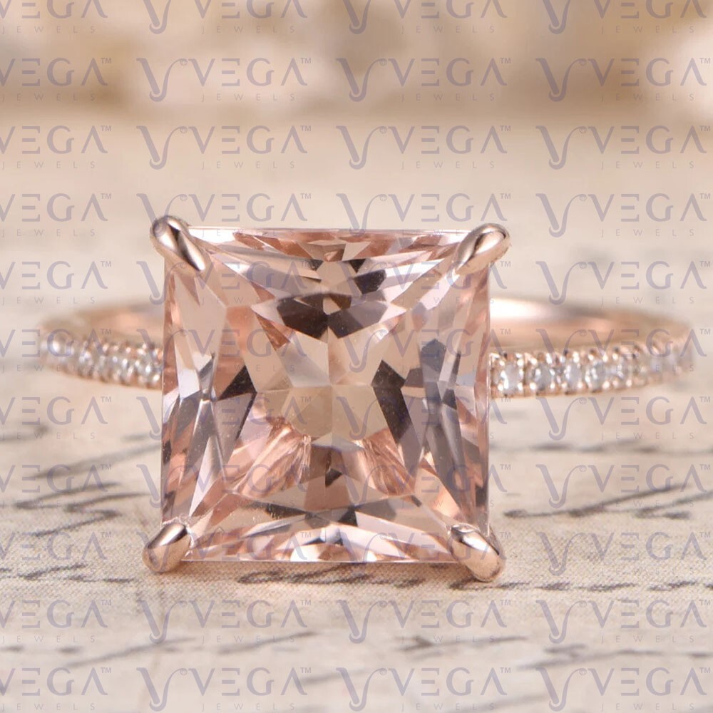 Princess Cut Natural Morganite Diamond 100% 14k SOLID