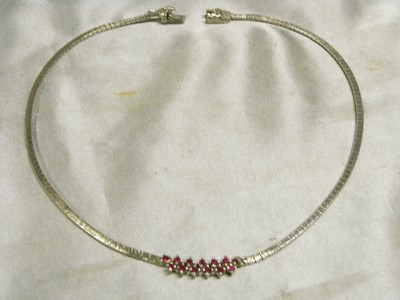 Collier Tour De Cou En Argent Massif Avec Pierre Taillée Rose - Bijou Ancien - Vente Par Professionnel