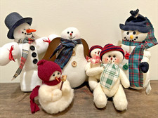Cloth Stuffed Felted Snowman Broom Buttons Scarf Hat Rustic Country Christmas