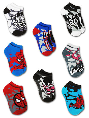 SPIDER-MAN MARVEL COMICS 8-Pack Low Cut No Show Socks NWT Kids Ages 4-8 or 8-16
