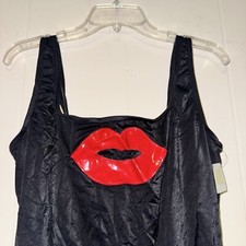 Vintage LIPS KISS Glam Rock 80s SUNRAYS Bathing Suit One Piece Vinyl Size 36 NWT
