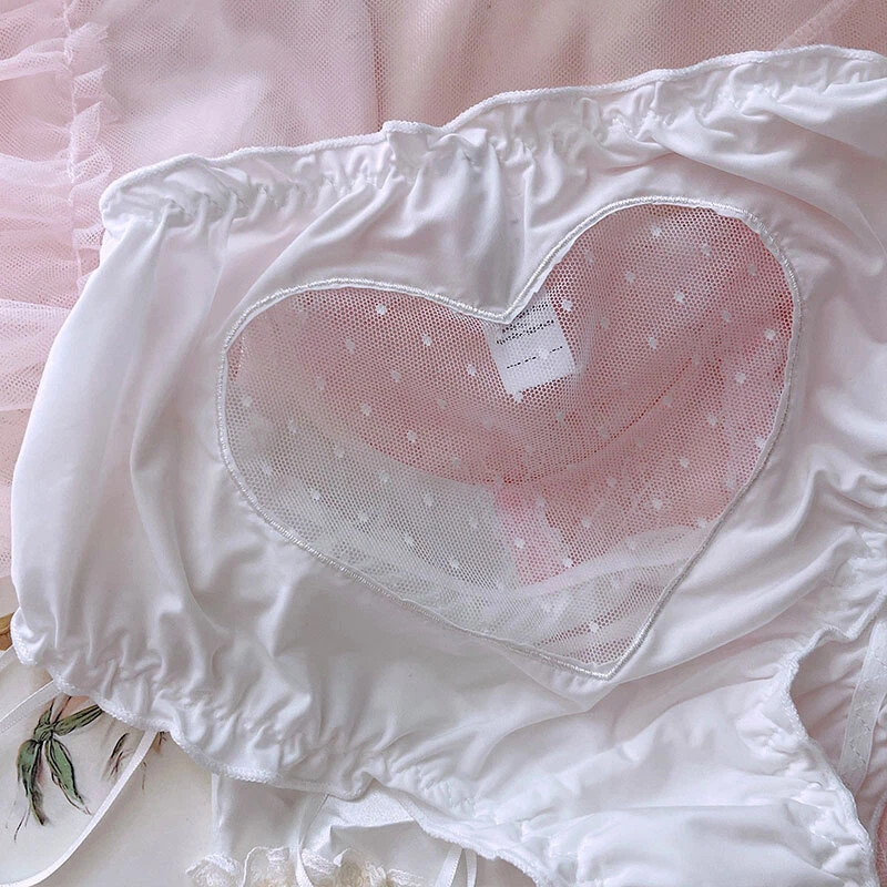 3 PIEZAS Ropa Kawaii Sexy Amor Encaje Gasa Cintura Translúcida Bragas Foto 3 de 4